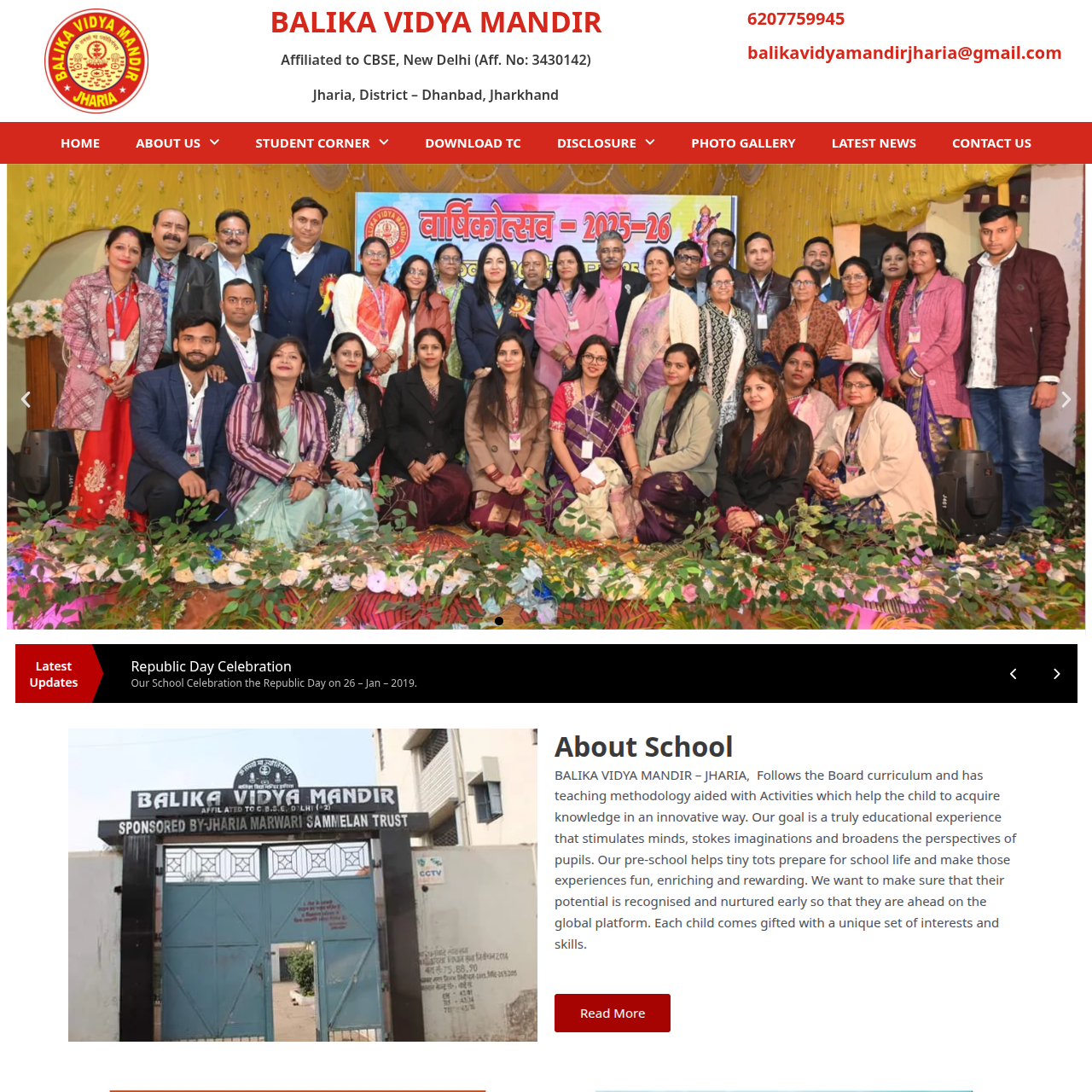 Balika Vidya Mandir, Jharia Website Preview
