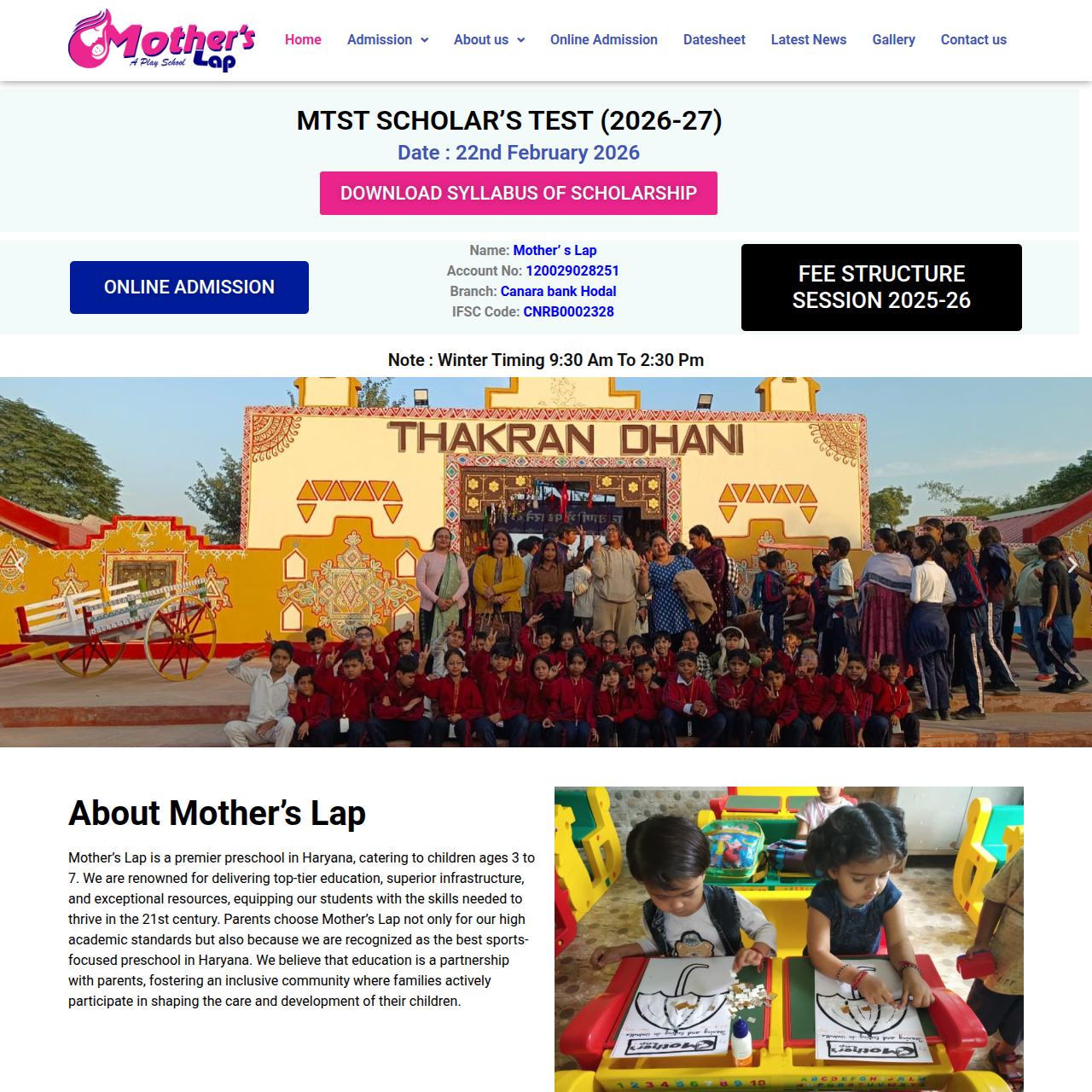 Mother's Lap Pre-School Website Preview