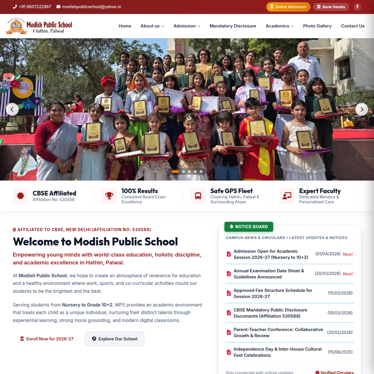 Modish Public School (MPS) Website Preview