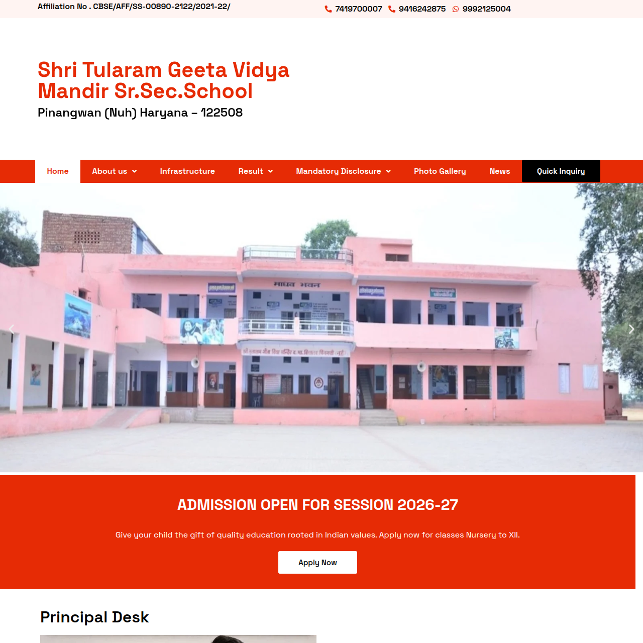 Shri Teerath Ram Geeta Vidya Mandir Website Preview
