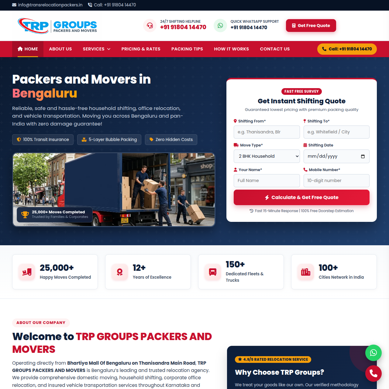 Trans Relocation Packers & Movers Website Preview